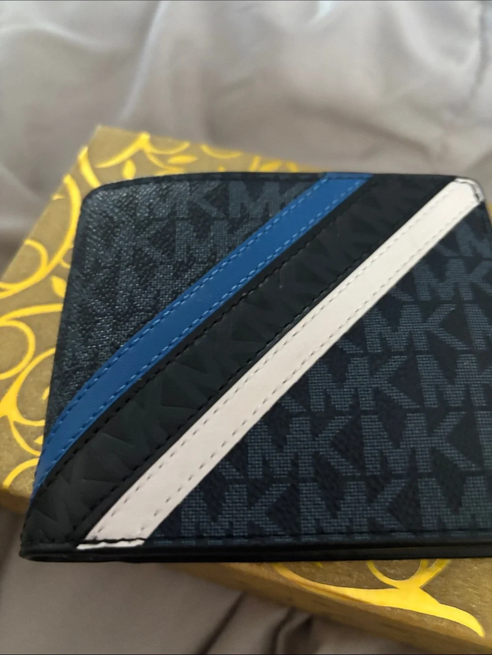 Michael Kors Navy Card Holder with Blue and White Stripes
